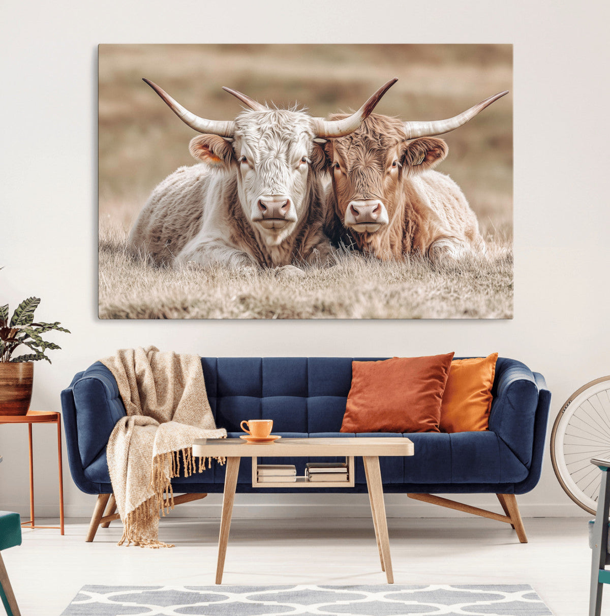 Couple Highland Cows Wall Art Canvas Print – Peaceful Meadow