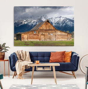 Rustic Wooden Barn Wall Art Canvas Print – Snowy Mountain