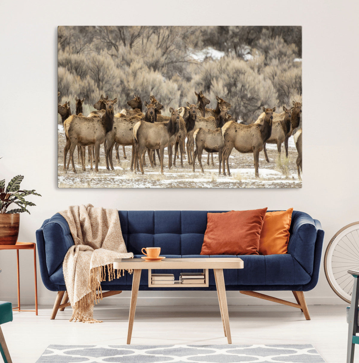 Majestic Elk Herd Winter Canvas, Elk Herd Winter Landscape