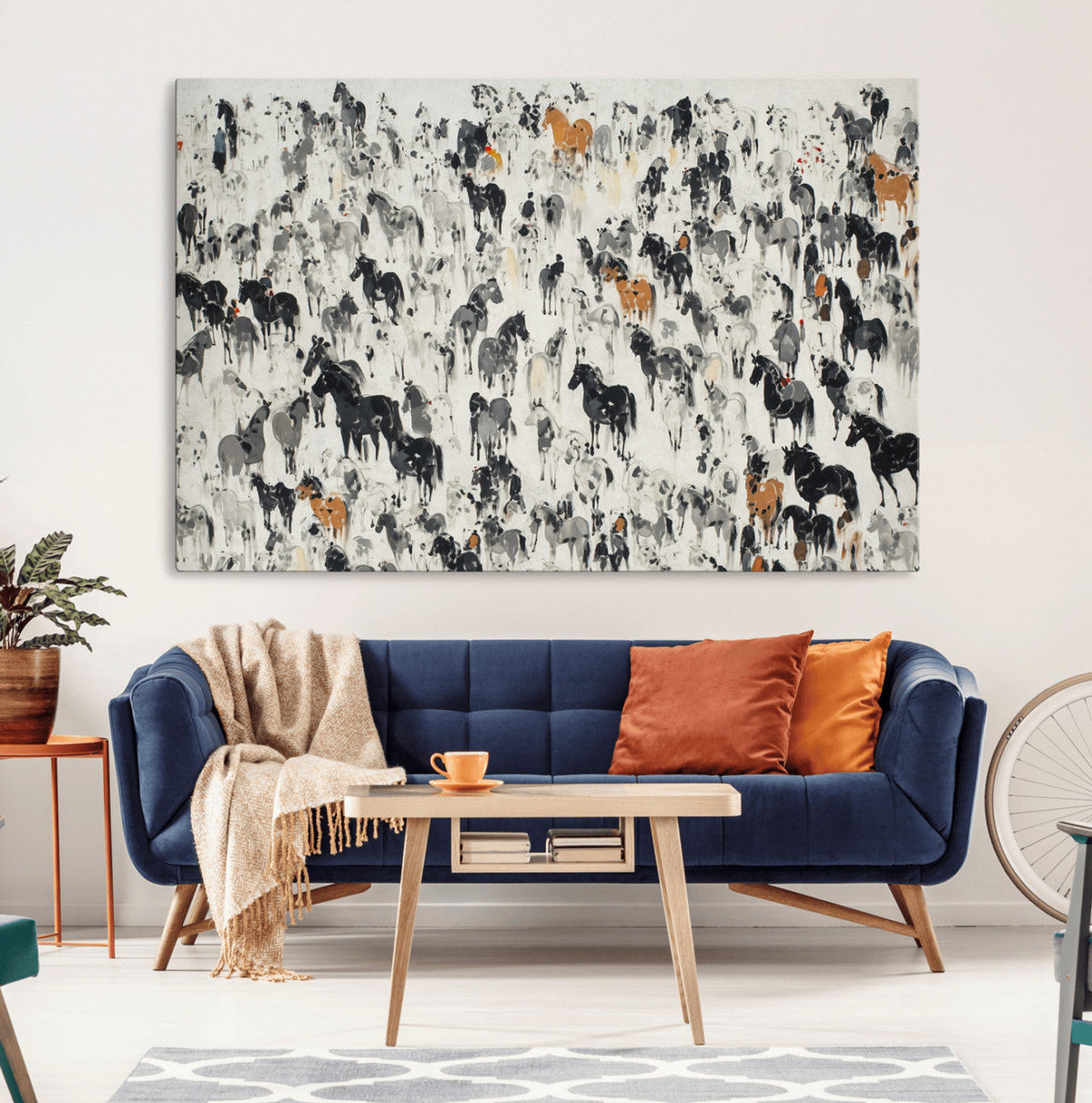 Wild Horse Stampede Wall Art Canvas Print – Monochrome