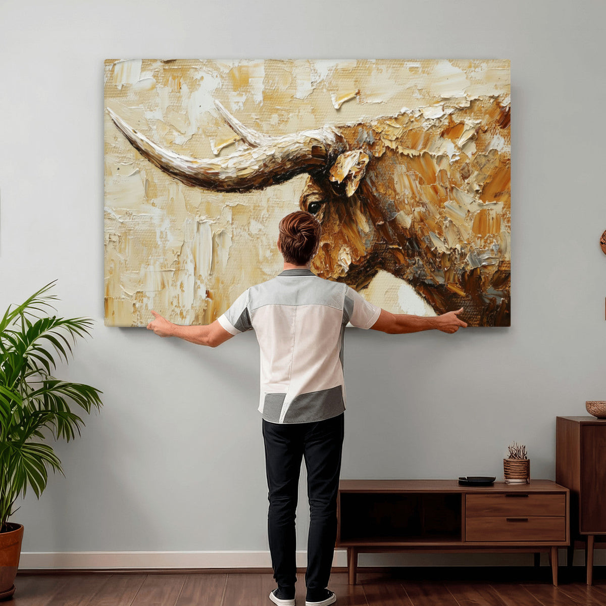 Rustic Longhorn Bull Wall Art Canvas Print – Vintage Western