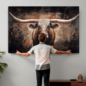 Abstract Longhorn Wall Art Canvas Print – Vintage Western
