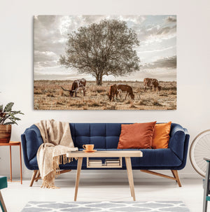 Texas Longhorn Cattle Wall Art, Rustic Western Ranch Canvas