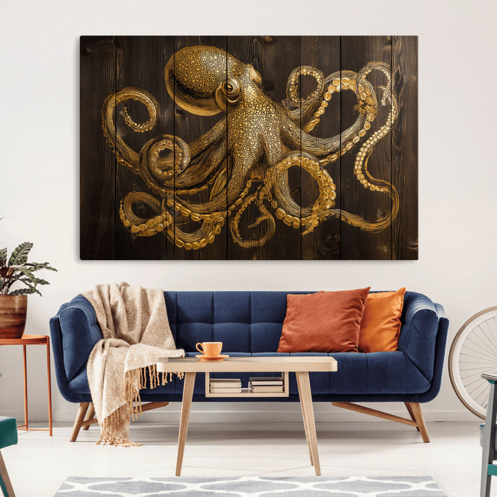 Octopus Wall Art Canvas Print – Wooden Art Sea Creature