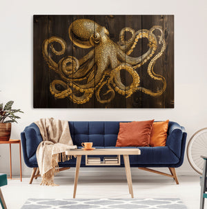 Octopus Wall Art Canvas Print – Wooden Art Sea Creature
