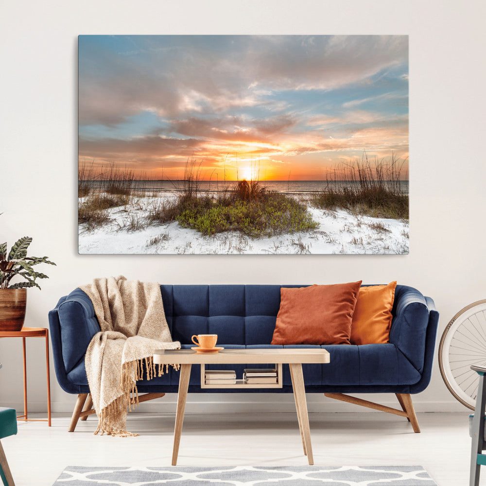 Sunset Beach Wall Art Print – Coastal Canvas Ocean Landscape