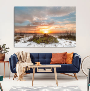 Sunset Beach Wall Art Print – Coastal Canvas Ocean Landscape