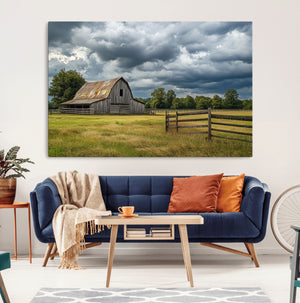 Rustic Stormy Barn Wall Art Canvas Print, Moody Country Farm
