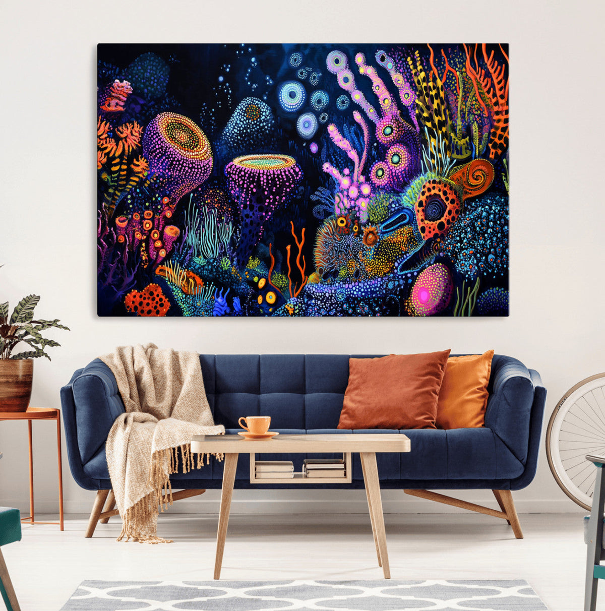Vibrant Neon Coral Reef Wall Art Canvas Print, Colorful