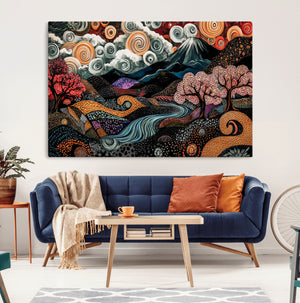 Whimsical Abstract Landscape Wall Art Canvas Print, Colorful