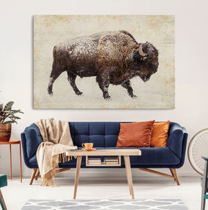 Snow-dusted bison silhouette textured vintage style rugged