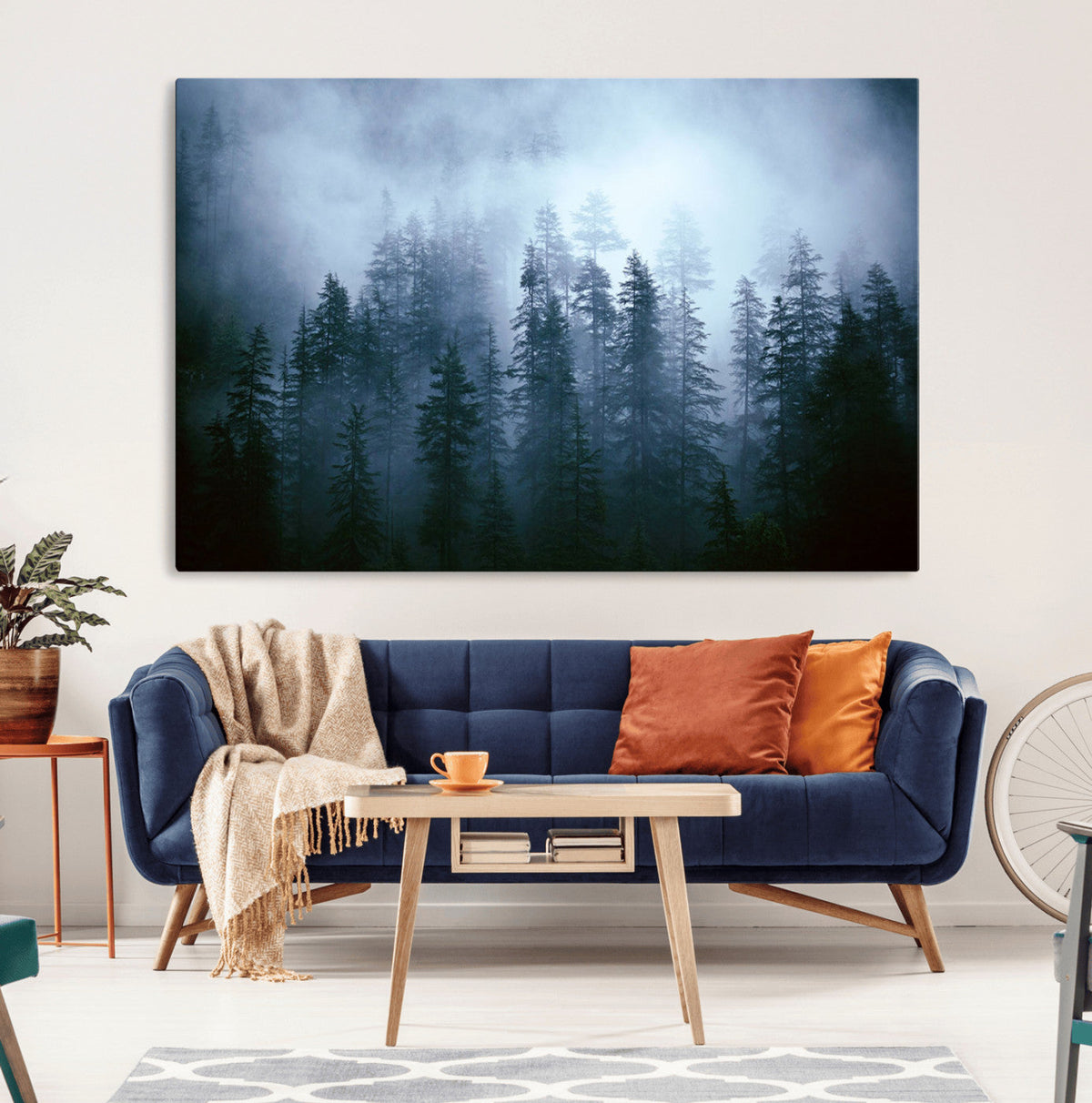 Foggy Evergreen Pines Wall Art Canvas Print, Mist Forest and