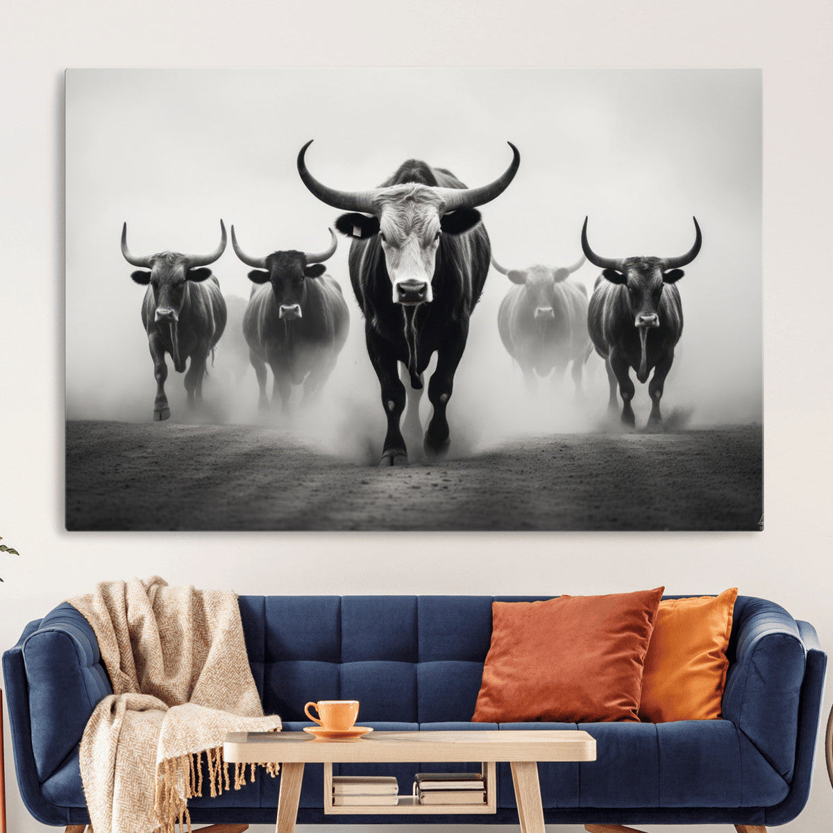 Texas Longhorn Wall Art Canvas Print, Framed Speckled Cow
