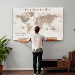 Personalized World Map Wall Art Canvas Print – Customizable