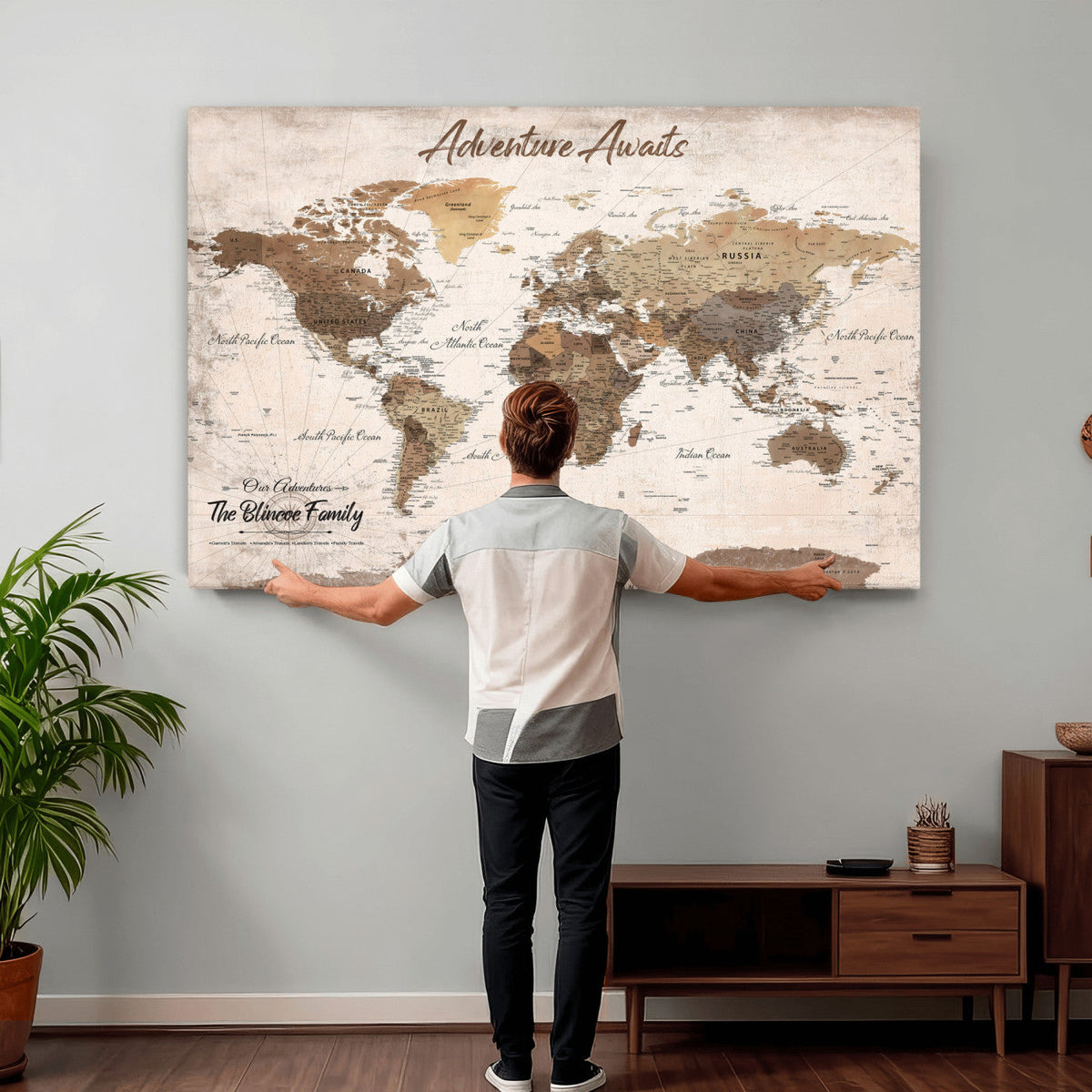 Custom Push Pin World Map Wall Art Canvas Print –