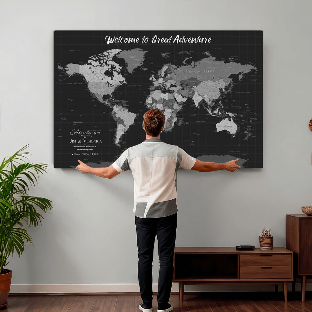 Custom World Map Canvas with Pins – Custom Framed Push Pin Maps - NEWMAP-21