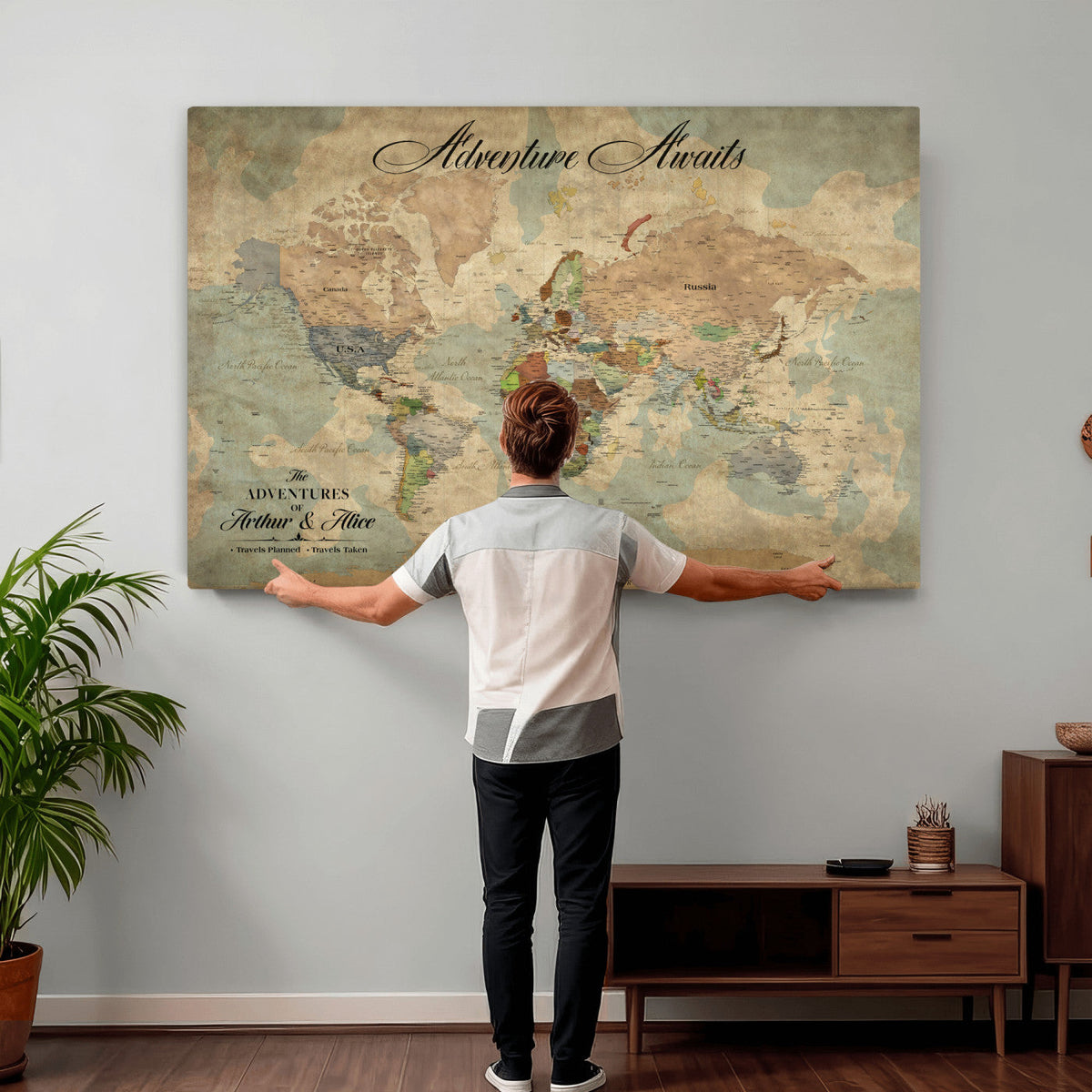 Customize Push Pin World Map Wall Canvas Print –
