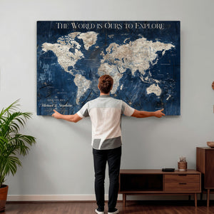 Custom Push Pin Travel Map Wall Art Canvas Print –