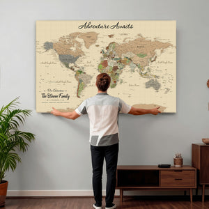Custom Push Pin World Map Wall Art Canvas Print – Custom