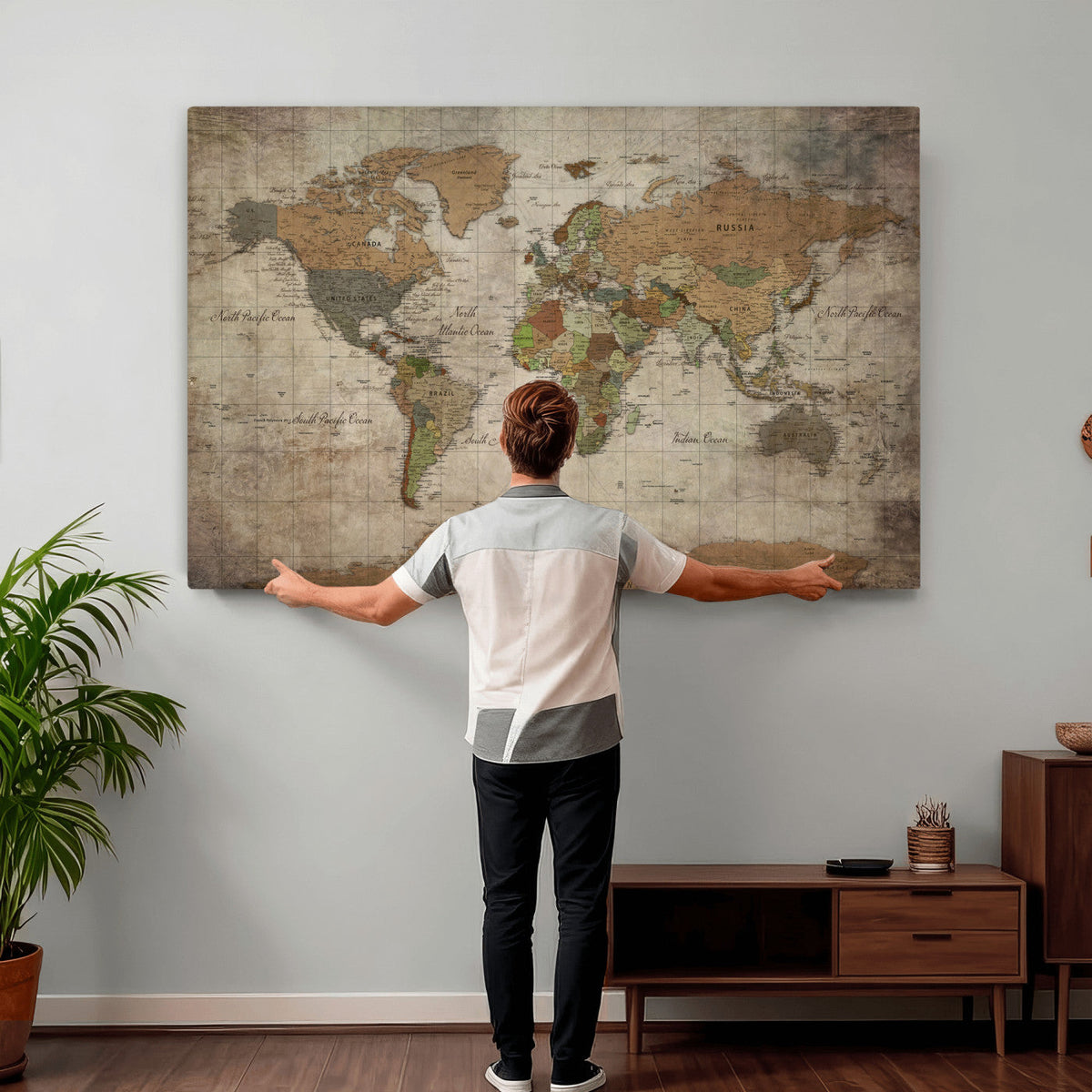 World Map Canvas Print – Framed Travel Map Wall Art for