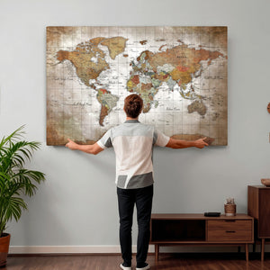 Vibrant Watercolor World Map Canvas Wall Art – Framed Travel