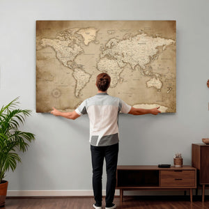 Colorful Watercolor World Map Canvas Wall Art – Framed