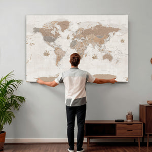 Framed Large World Map Canvas Print for Office Decor