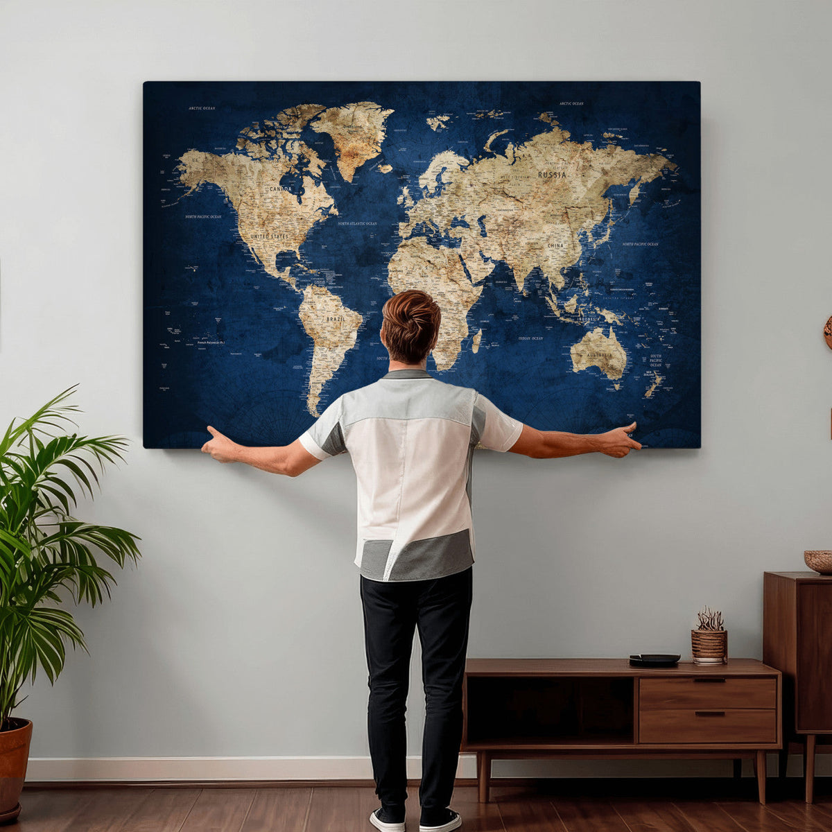 World Map Canvas Print – Framed Travel Map Wall Art for