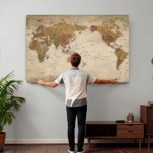 Vintage Detailed World Map Wall Art Canvas Print – Antique