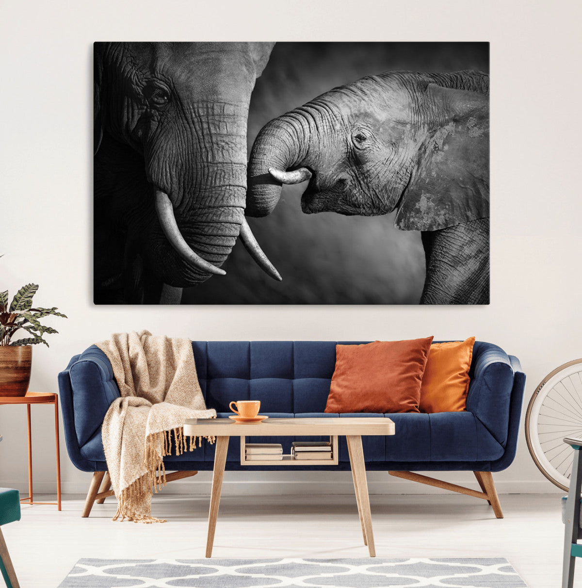 Elephant Family Wall Art Canvas, Framed Elephant Family