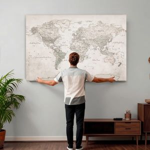 Antique Style World Map Canvas Print - Vintage Detailed