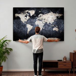 Vintage World Map Canvas Wall Art – Antique Triptych Map