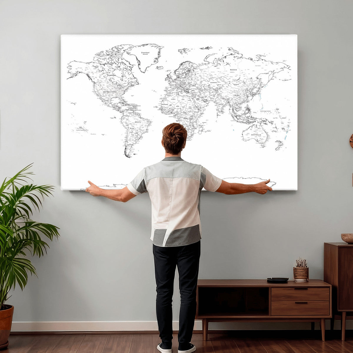 World Map Canvas Print – Framed Modern Detailed Map of the