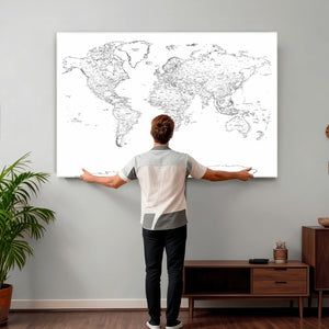 World Map Canvas Print – Framed Modern Detailed Map of the