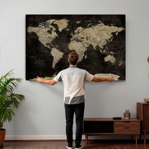 Push Pin World Map Canvas Wall Art Print, Interactive Travel