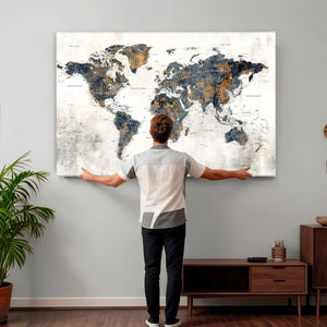 World Map Wall Art Canvas Print for Office Wall Decor