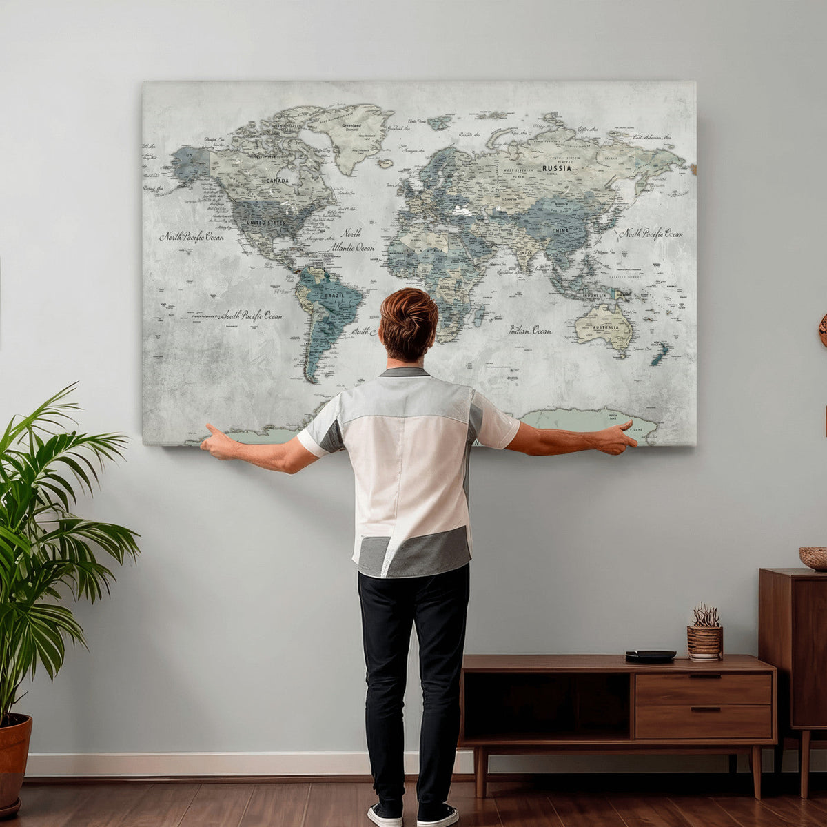 Neutral Vintage World Map Canvas Wall Art Print, Classic Map