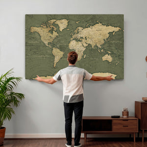 Large World Map Canvas Wall Art Print for Study Room Decor -