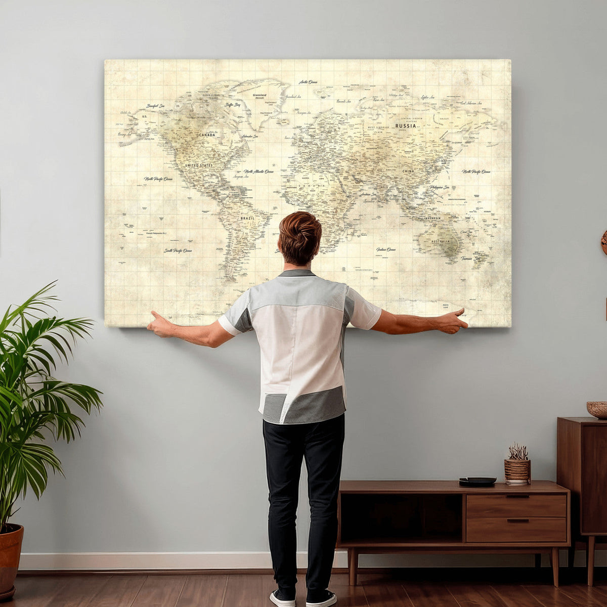 Colorful Watercolor World Map Canvas Wall Art – Framed