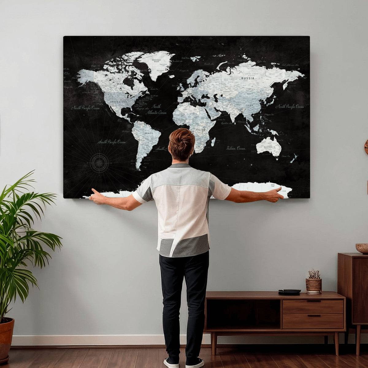 World Map Canvas Print – Framed Push Pin Wall Art, Color