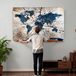 Rustic World Map Canvas Print – Framed Wall Art for Couples,