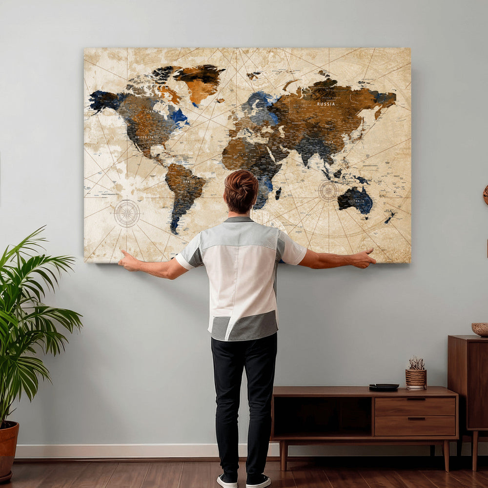 World Map Canvas Print – Framed Travel Map Wall Art for
