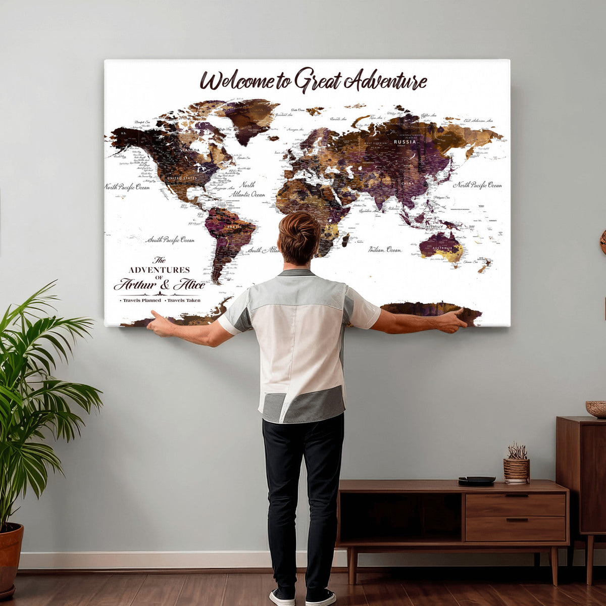 Custom Push Pin World Map Wall Art Canvas Print –