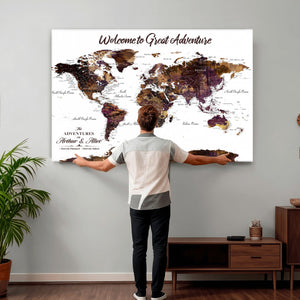 Custom Push Pin World Map Wall Art Canvas Print –