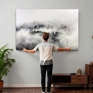 Foggy Forest Wall Art Canvas Print, Misty Pine Tree
