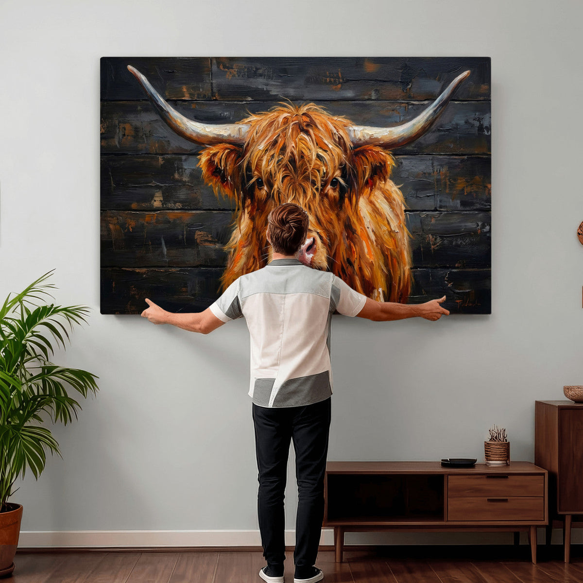 Highland Cow Wall Art Canvas Print, Rustic Farm Animal