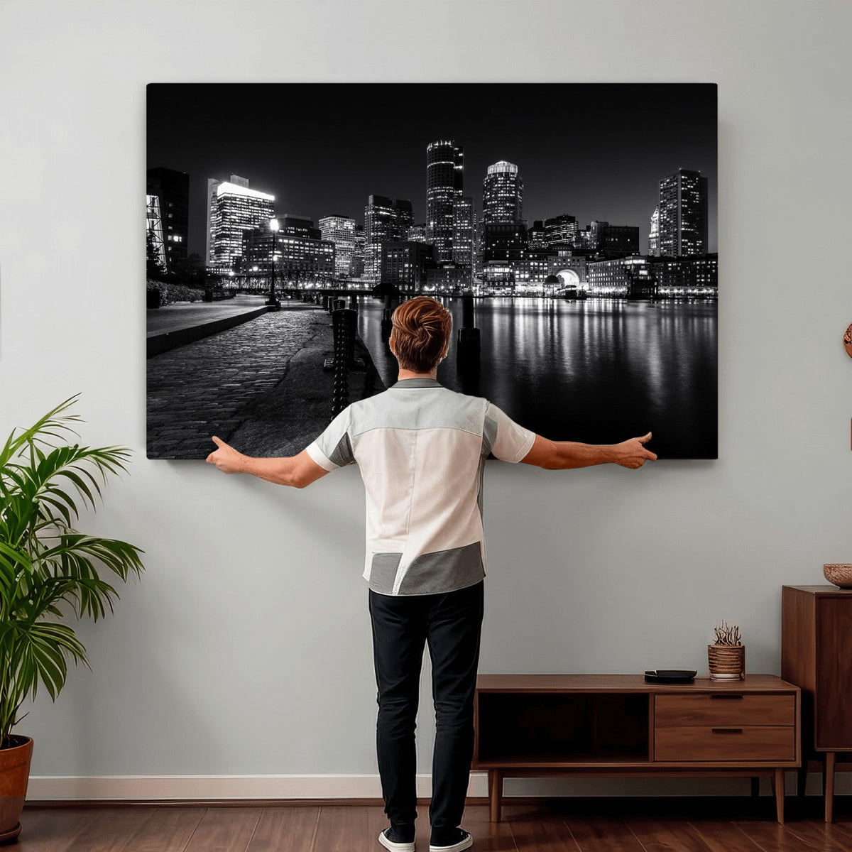 Boston Wall Art Canvas Print, Boston City Downtown Night
