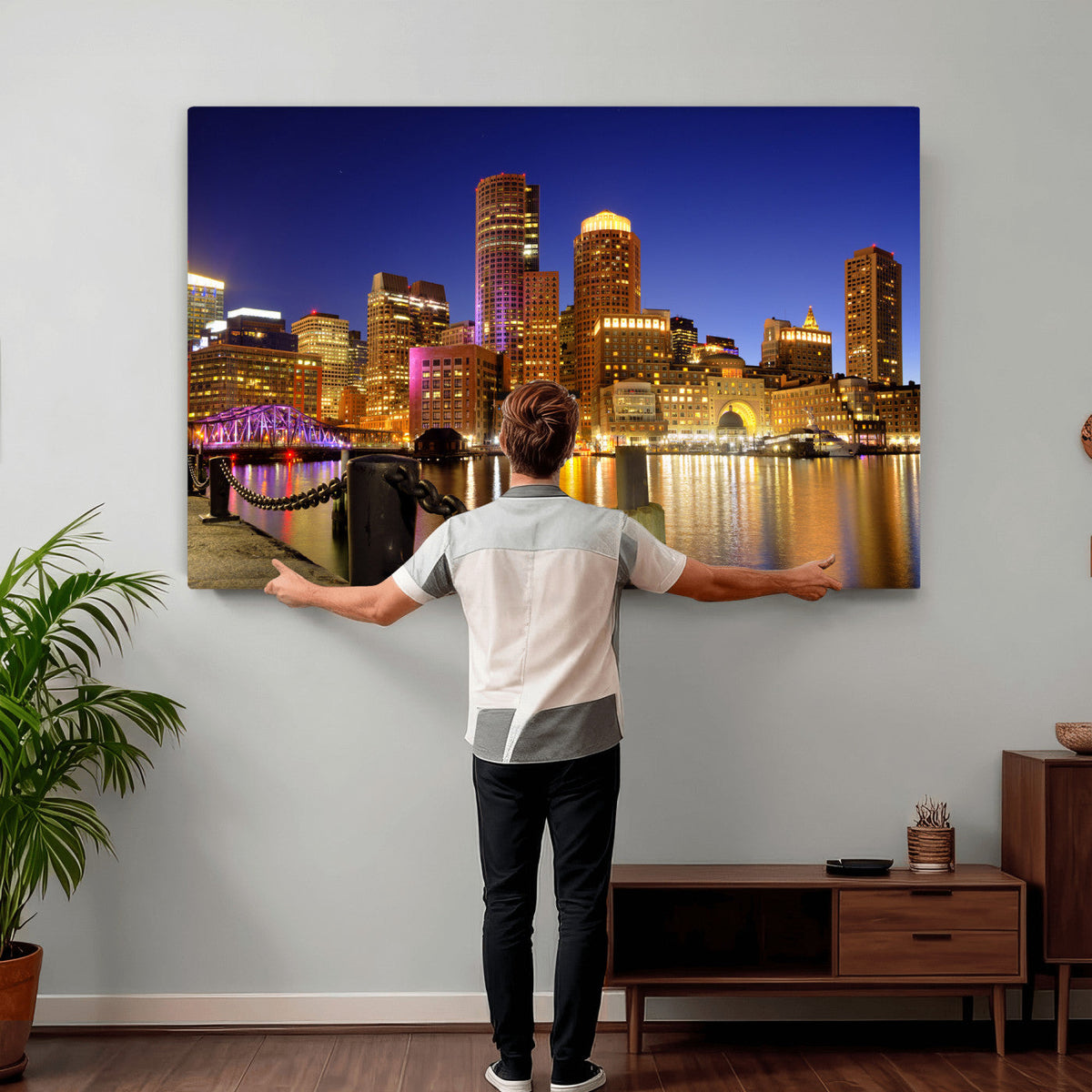 Boston Wall Art Canvas Print, Boston City Downtown Night