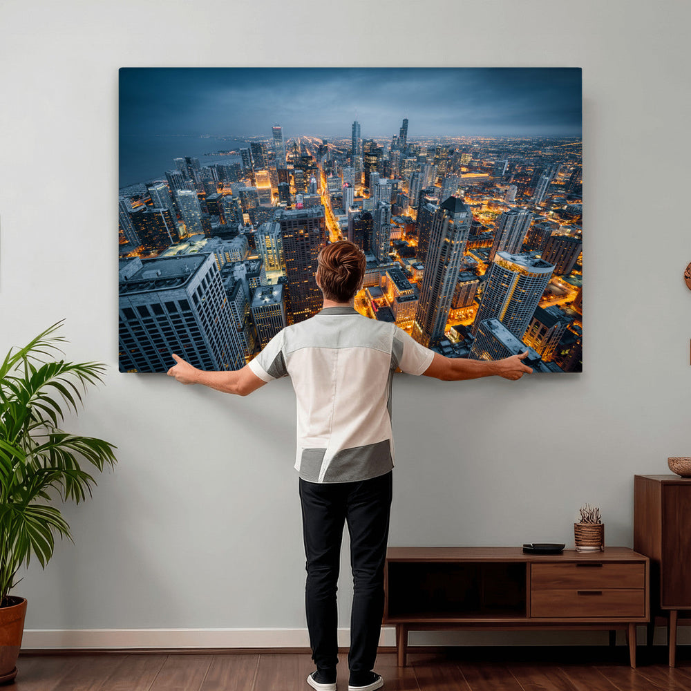 Chicago Wall Art Canvas Print - Chicago City Downtown Night