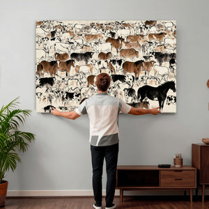 Farmhouse Animals Horse Longhorn Cow Wall Art Canvas Print -